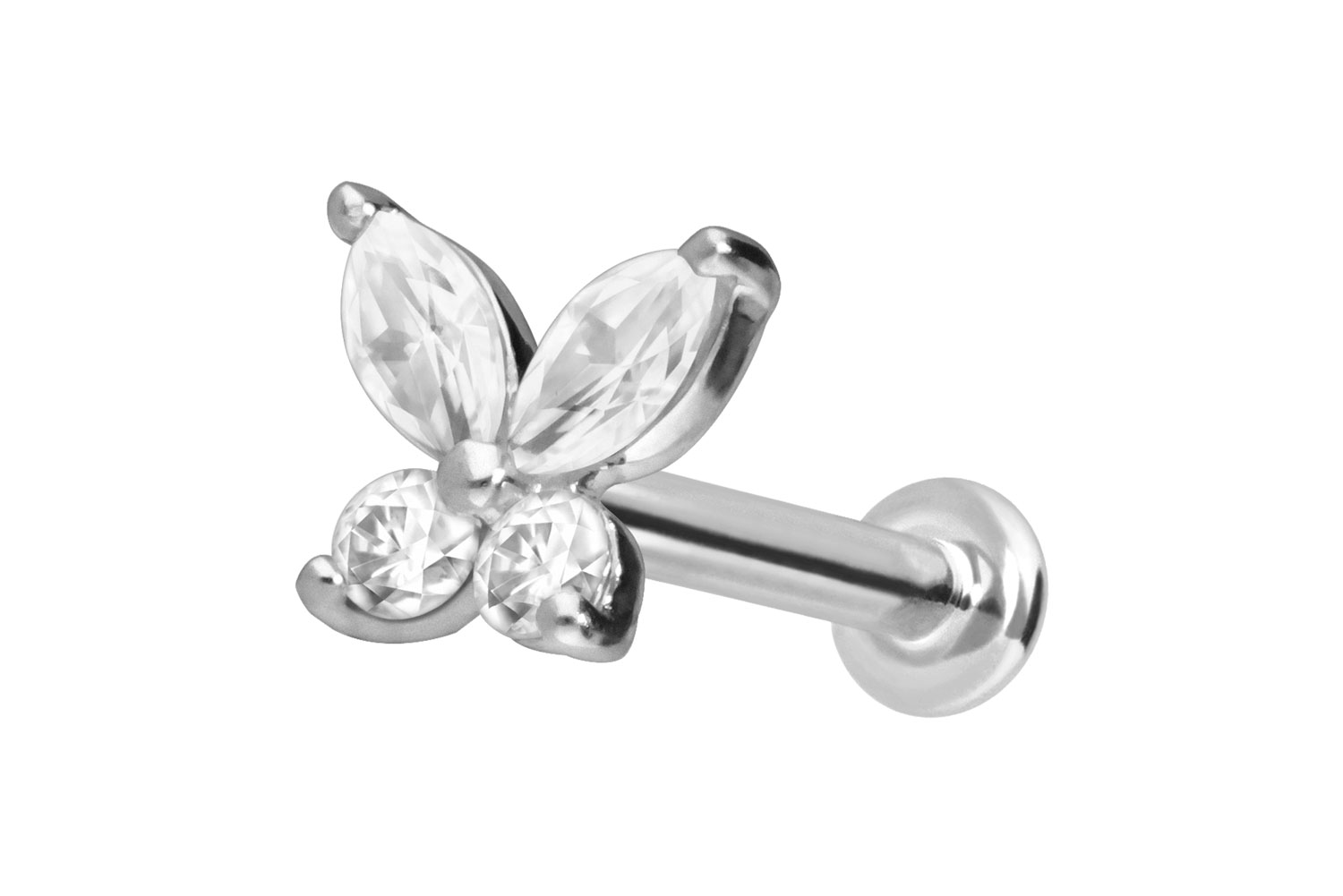 14 Karat Gold Labret Piercing mit Push Fit MOISSANIT-SCHMETTERLING